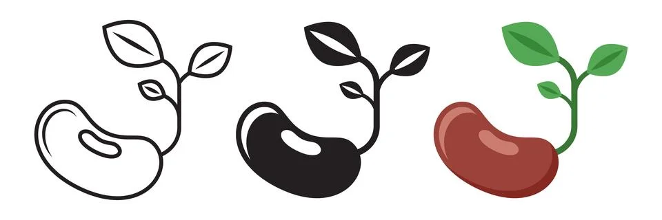 Soy bean with leaf icon set collection in flat style. Soybean vector illust.. Stock Illustration