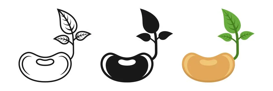 Soy bean with leaf icon set collection in flat style. Soybean vector illust.. Stock Illustration