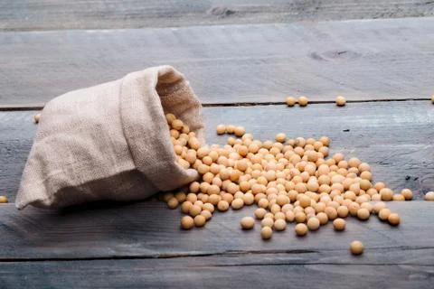 Soy beans in a sack Stock Photos