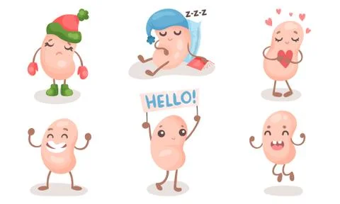 Soy Beans Vector Set. Cartoon Funny Bean Characters Illustrazione stock