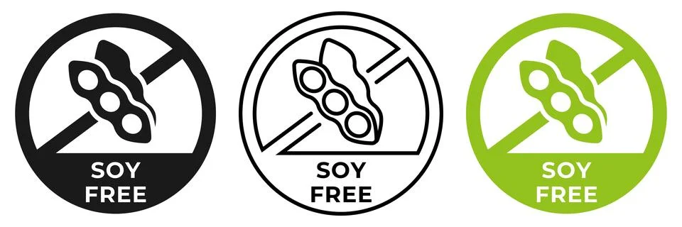 Soy free icon. Zero beans forbidden label. Soy free ban or prohibition logo.. Stock Illustration