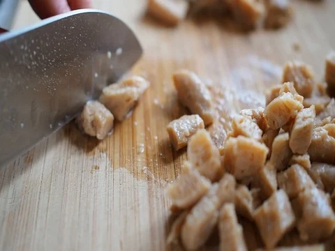 Soy meat on board close up Stock Footage 82013578