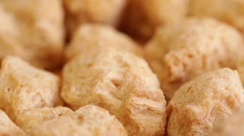 Soy meat - extruded dried soy bean product, closeup Stock Footage 50975076