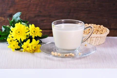 Soy milk with soy beans Stock Photos