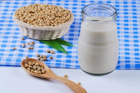 Soy milk with soy beans Stock Photos