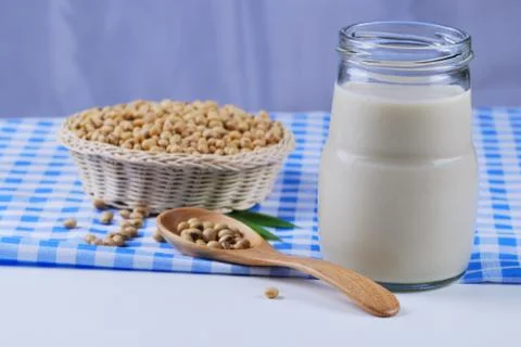 Soy milk with soy beans Stock Photos