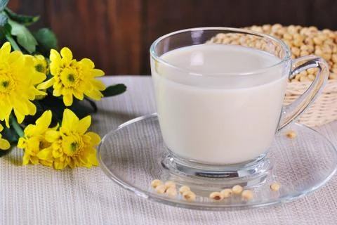 Soy milk with soy beans Stock Photos