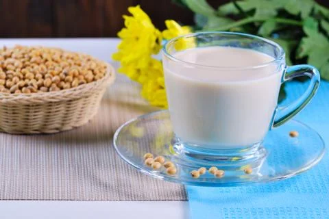 Soy milk with soy beans Stock Photos