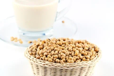 Soy milk with soy beans Stock Photos