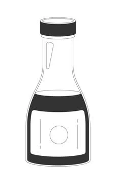 Soy sauce bottle with blank label black and white cartoon clipart Stock Illustration