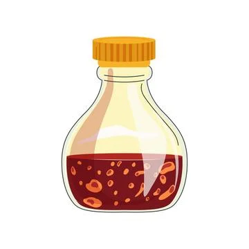 Soy sauce in bottle in flat design. Soybean brown condiment, liquid relish... Stock Illustration