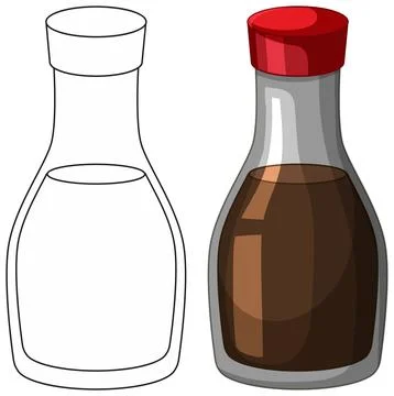 Soy Sauce Bottle Vector Illustration in Color and Line Art Stock Illustration