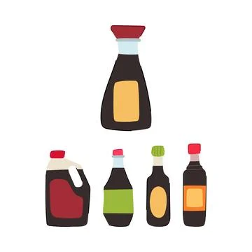 Soy sauce bottles set condiment illustration Stock Illustration