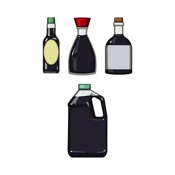 Soy sauce bottles set different sizes packaging Stock Illustration