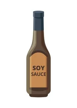 Soy sause in bottle, Soybean product - vector illustration isolated on white Stock Illustration