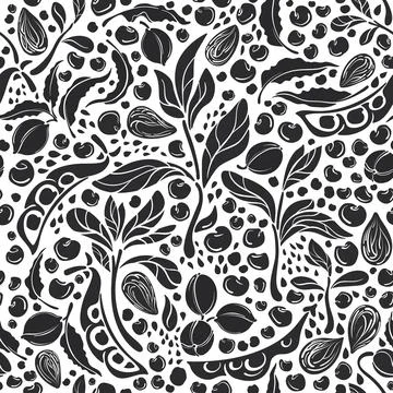 Soy, sesame, nuts seamless pattern. Vegan bio food Stock Illustration