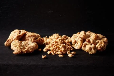 Soya chunks on black background Foto stock