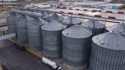 Soybean and wheat grain processing and storage tanks Video stock 203833890