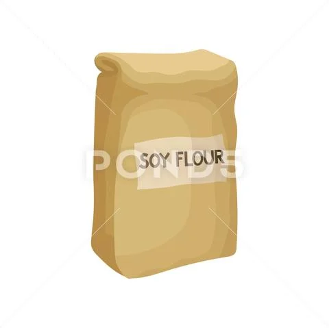 Soybean flour in paper packaging, healthy diet food, vegan source of protein Stock Illustration