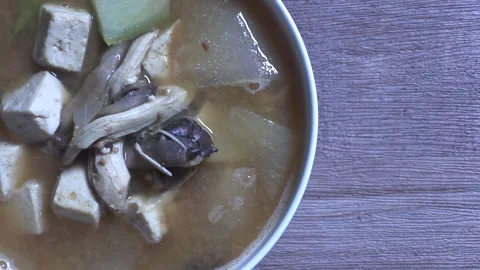 Soybean paste soup boiled with chicken breast. Stock-Footage 294166750