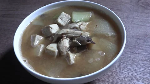 Soybean paste soup boiled with chicken breast. Stock-Footage 294167070