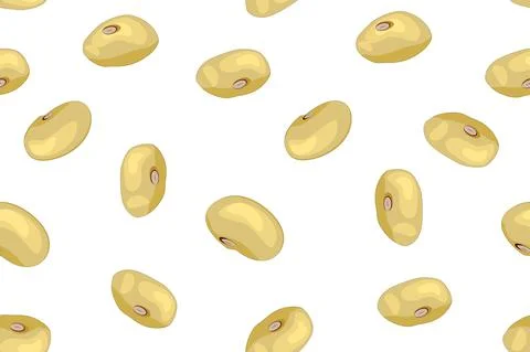 Soybean seamless pattern on white background. Kidney white beans texture. Stock Illustration