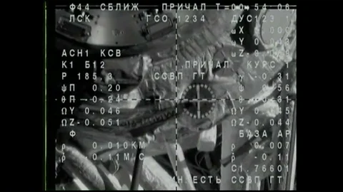 The Soyuz MS-05 spacecraft docks with the International Space Station. Stock Footage