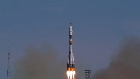 Soyuz MS - 10 Rocket Launch Ascends to Space Stock Footage 328632411