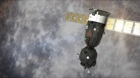Soyuz in Orbit Moving From Right to Left - Dark Rocks - 29.97 FPS Stock Footage 82912671