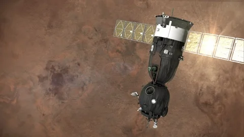 Soyuz in Orbit Moving From Right to Left - Red Planet - 25FPS Stock Footage 88302357