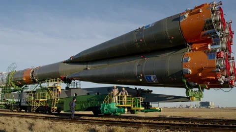 Soyuz Rocket on Railcar Transport Stock Footage 328633101