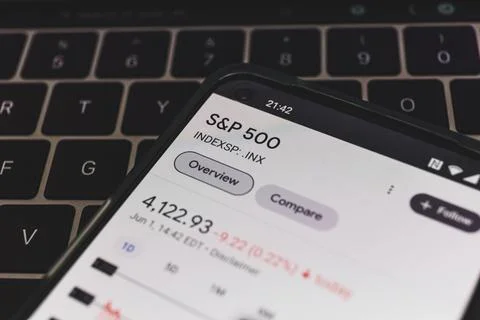 SP 500 index chart on screen. The SP 500 stock market Stock Photos