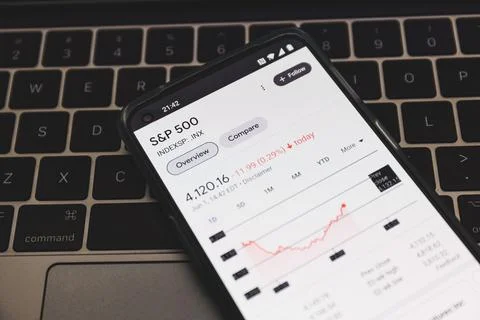 SP 500 index chart on screen. The SP 500 stock market Foto stock