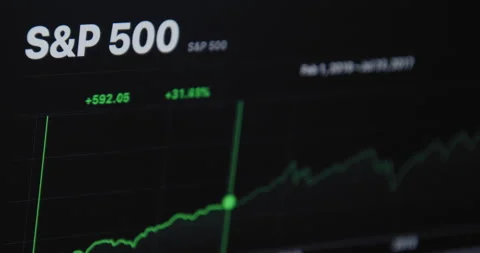 The S&amp;P 500 rises higher, viewd on ETF moving Stock Chart. Stock Footage 143213109