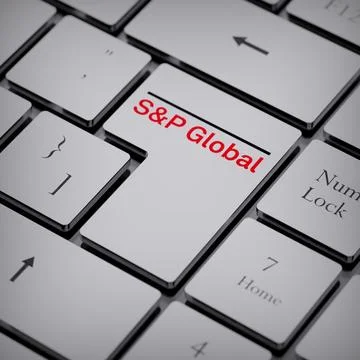 S&amp;P Global logo notebook keycap 3d illustration stock market editorial Stock Photos