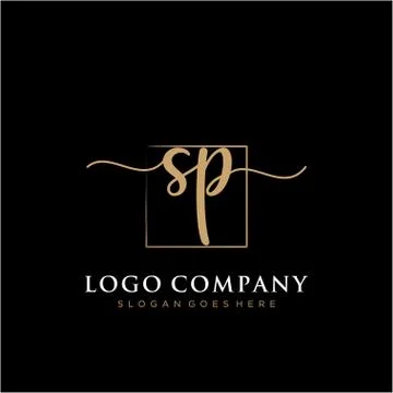 SP Initial handwriting logo with rectangle template vector Stock Illustration