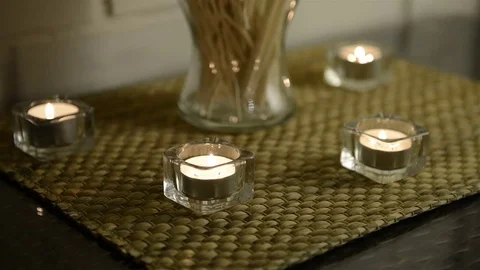 Spa accessories for spa salon with candles and vase Stock Footage