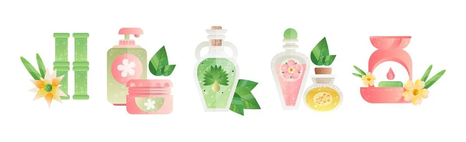 Spa and Aromatherapy Element and Object Vector Set 스톡 일러스트