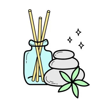 Spa and aromatherapy elements - massage stone and aroma diffuser, doodle vector Stock Illustration