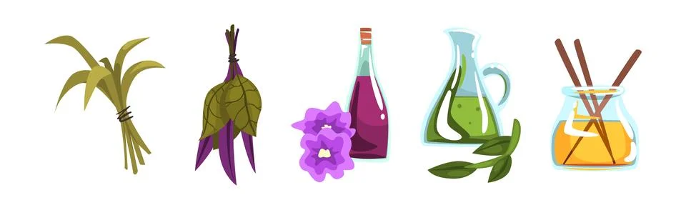 Spa and Aromatherapy Object and Accessory Vector Set 스톡 일러스트