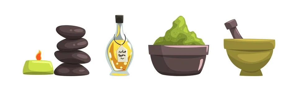 Spa and Aromatherapy Object and Accessory Vector Set 스톡 일러스트