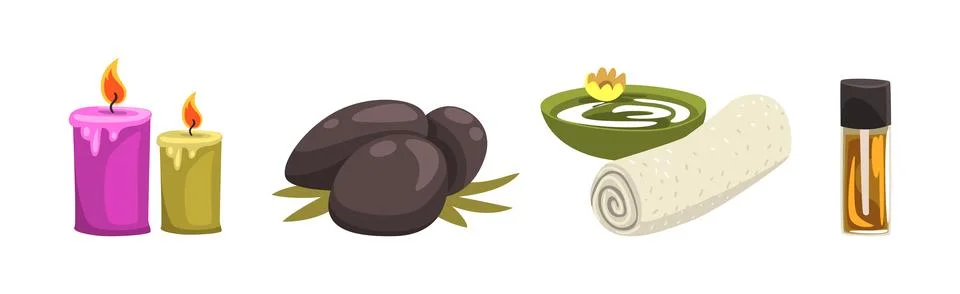 Spa and Aromatherapy Object and Accessory Vector Set 스톡 일러스트