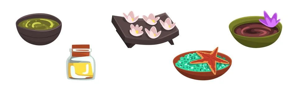 Spa and Aromatherapy Object and Accessory Vector Set 스톡 일러스트