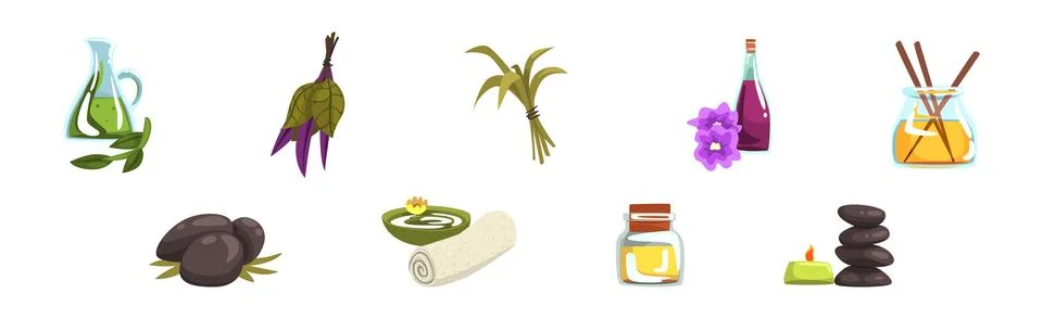Spa and Aromatherapy Object and Accessory Vector Set Stock Illustration
