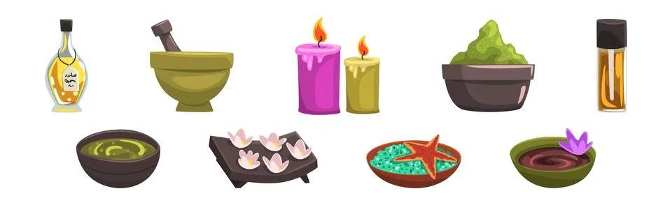 Spa and Aromatherapy Object and Accessory Vector Set Stock Illustration