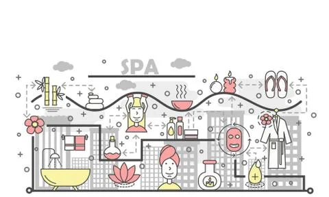 Spa and beauty concept vector flat line art illustration Stock Illustration