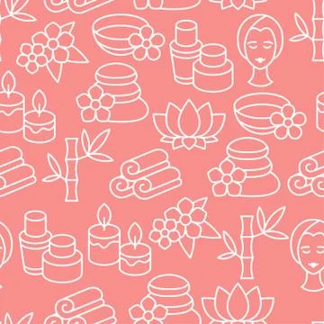 Spa and recreation seamless pattern with icons in linear style Stockillustratie