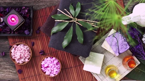 Spa and wellness Decorations on the table Stock Footage 247458257