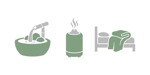 Spa and Wellness Icon Set with Bath Sauna and Hotel Bed Illustration