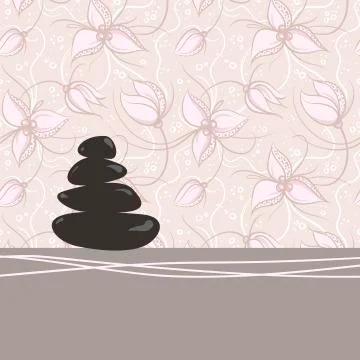 Spa background of black pebble decorated with flowers Stock Illustration
